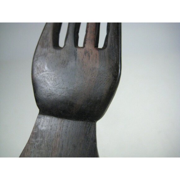 Carved Wooden Fork Spoon Salad Serving Set Tribal Home Kitchen Decor Inlay - Picture 8 of 12
